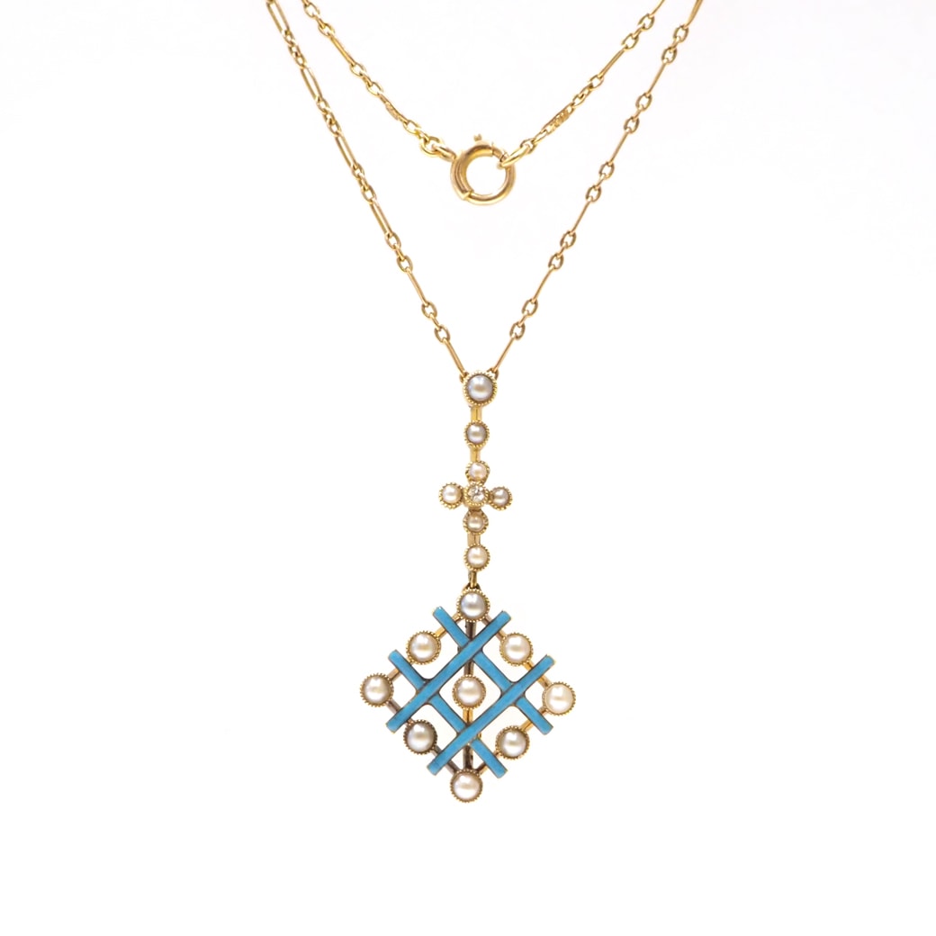 アンティークジュエリー ネックレス エナメル パール アンティークネックレス