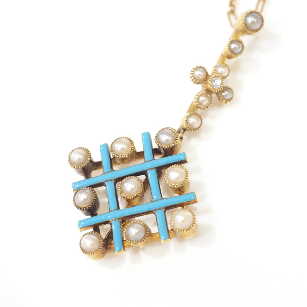アンティークジュエリー ネックレス エナメル パール アンティークネックレス