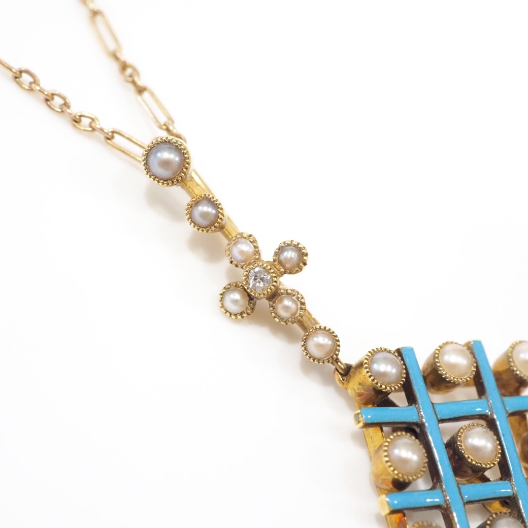 アンティークジュエリー ネックレス エナメル パール アンティークネックレス