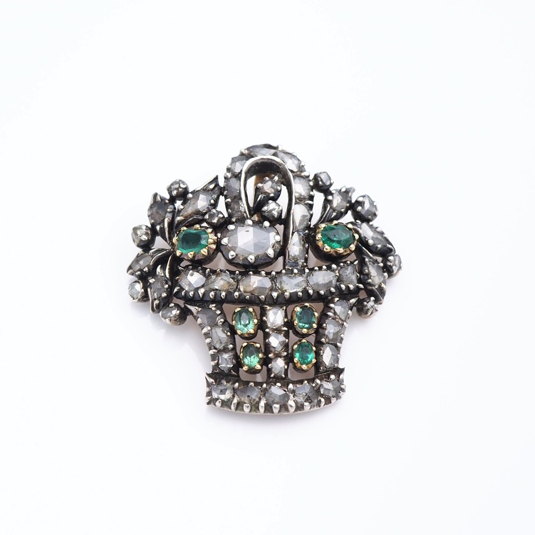 アンティークジュエリー ネックレス ダイヤモンド エメラルドジャルディネット ペンダント