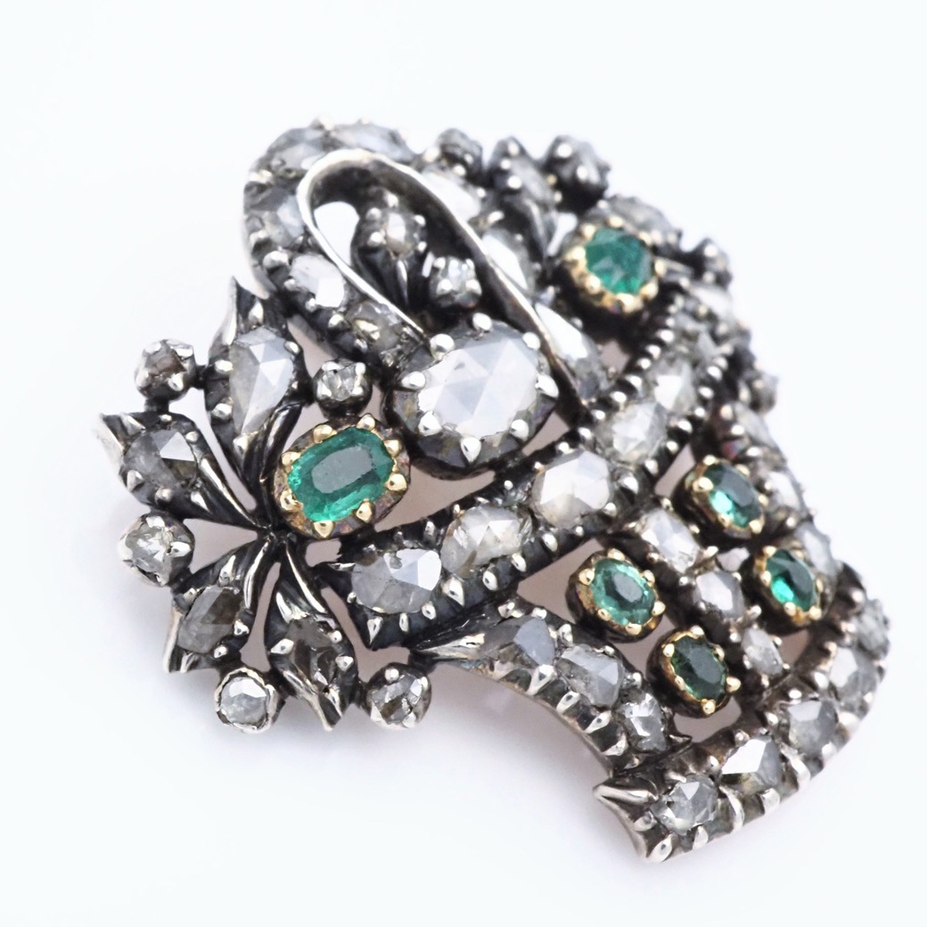 アンティークジュエリー ネックレス ダイヤモンド エメラルドジャルディネット ペンダント