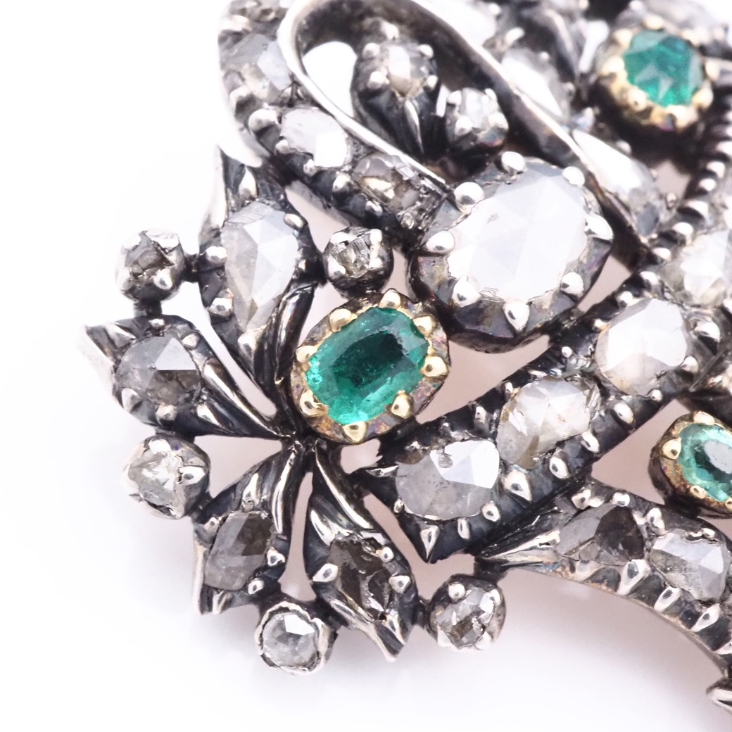 アンティークジュエリー ネックレス ダイヤモンド エメラルドジャルディネット ペンダント