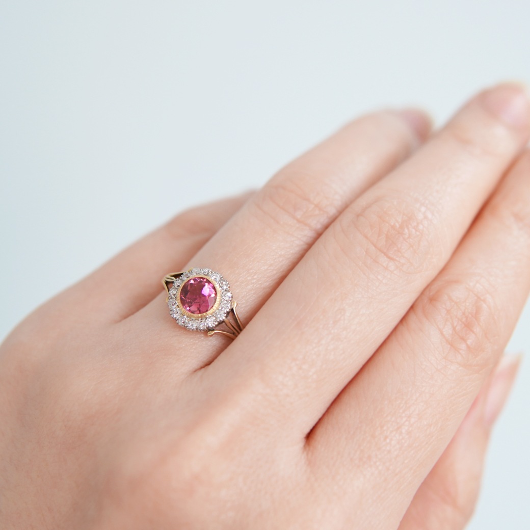 アンティークジュエリー リング ピンクトルマリン ダイヤモンド アンティークリング