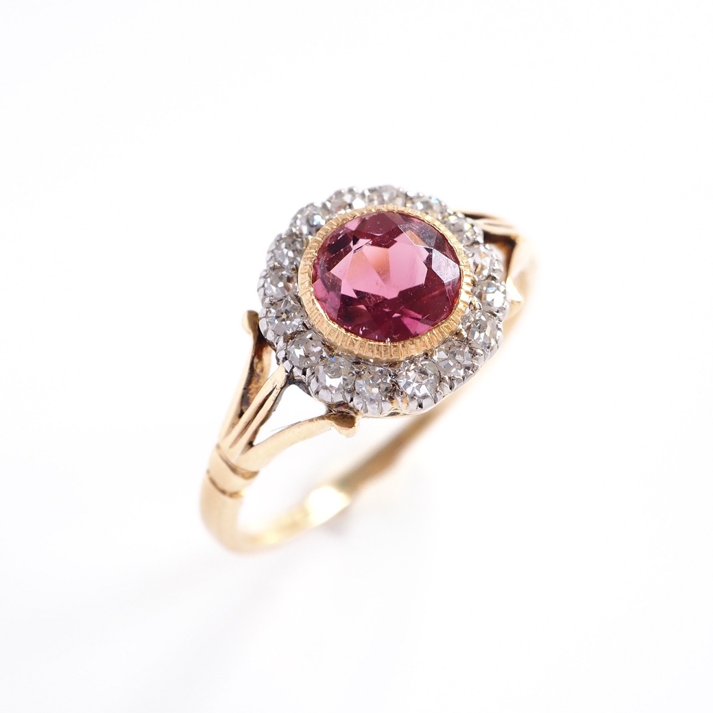 アンティークジュエリー リング ピンクトルマリン ダイヤモンド アンティークリング