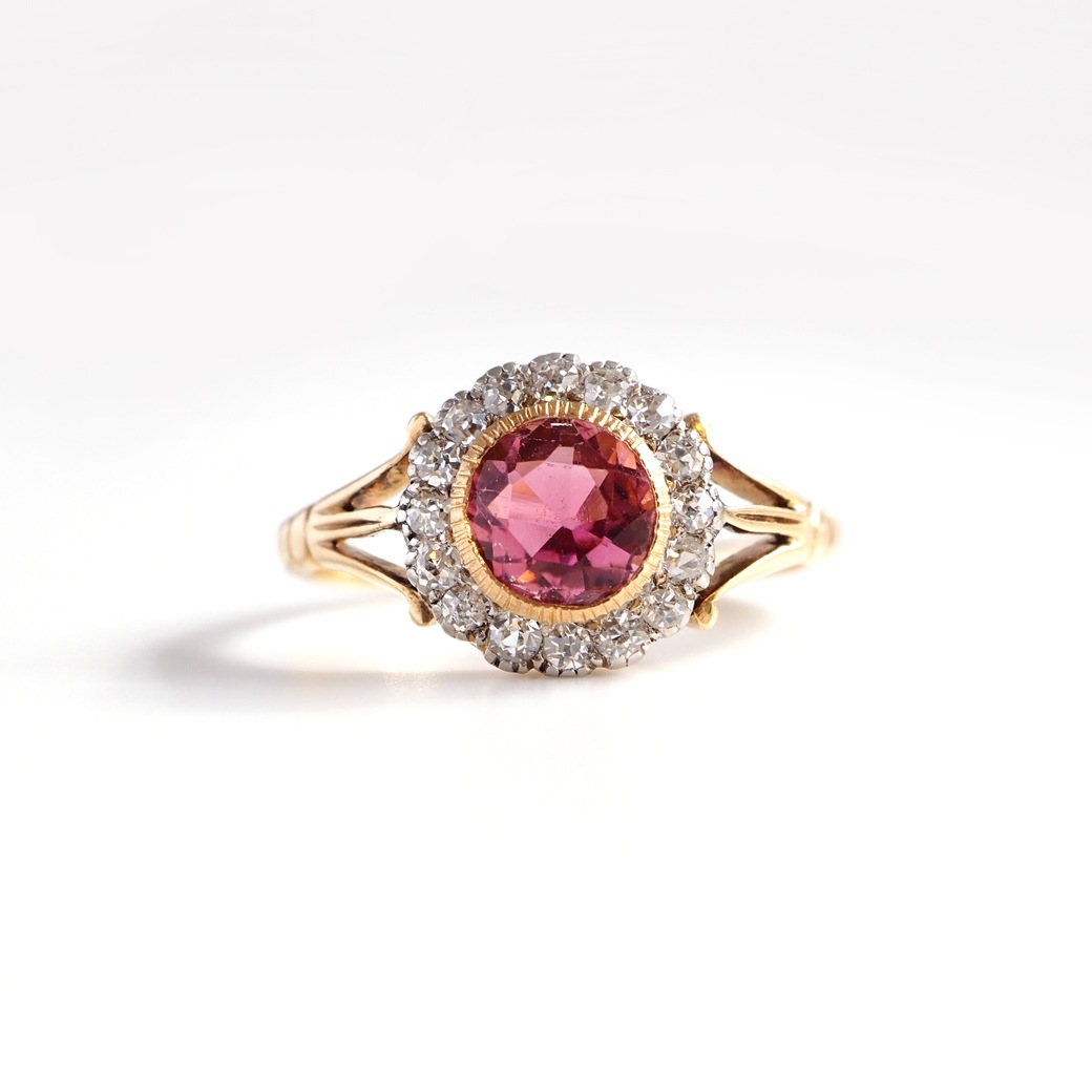 アンティークジュエリー リング ピンクトルマリン ダイヤモンド アンティークリング