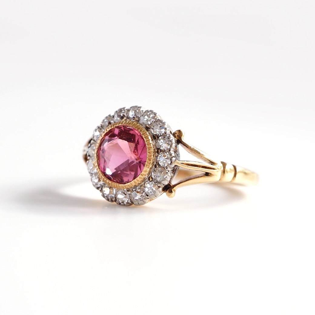 アンティークジュエリー リング ピンクトルマリン ダイヤモンド アンティークリング