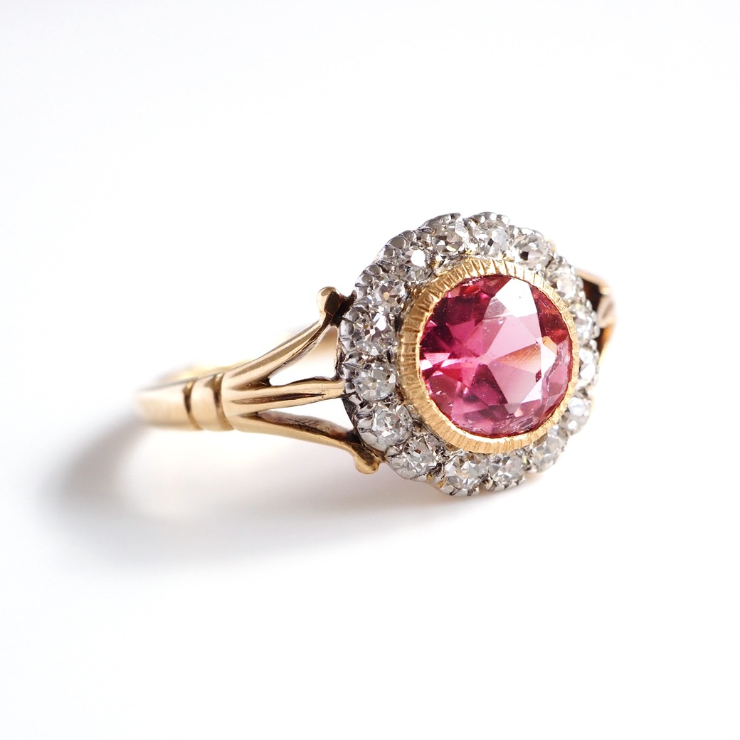 アンティークジュエリー リング ピンクトルマリン ダイヤモンド アンティークリング