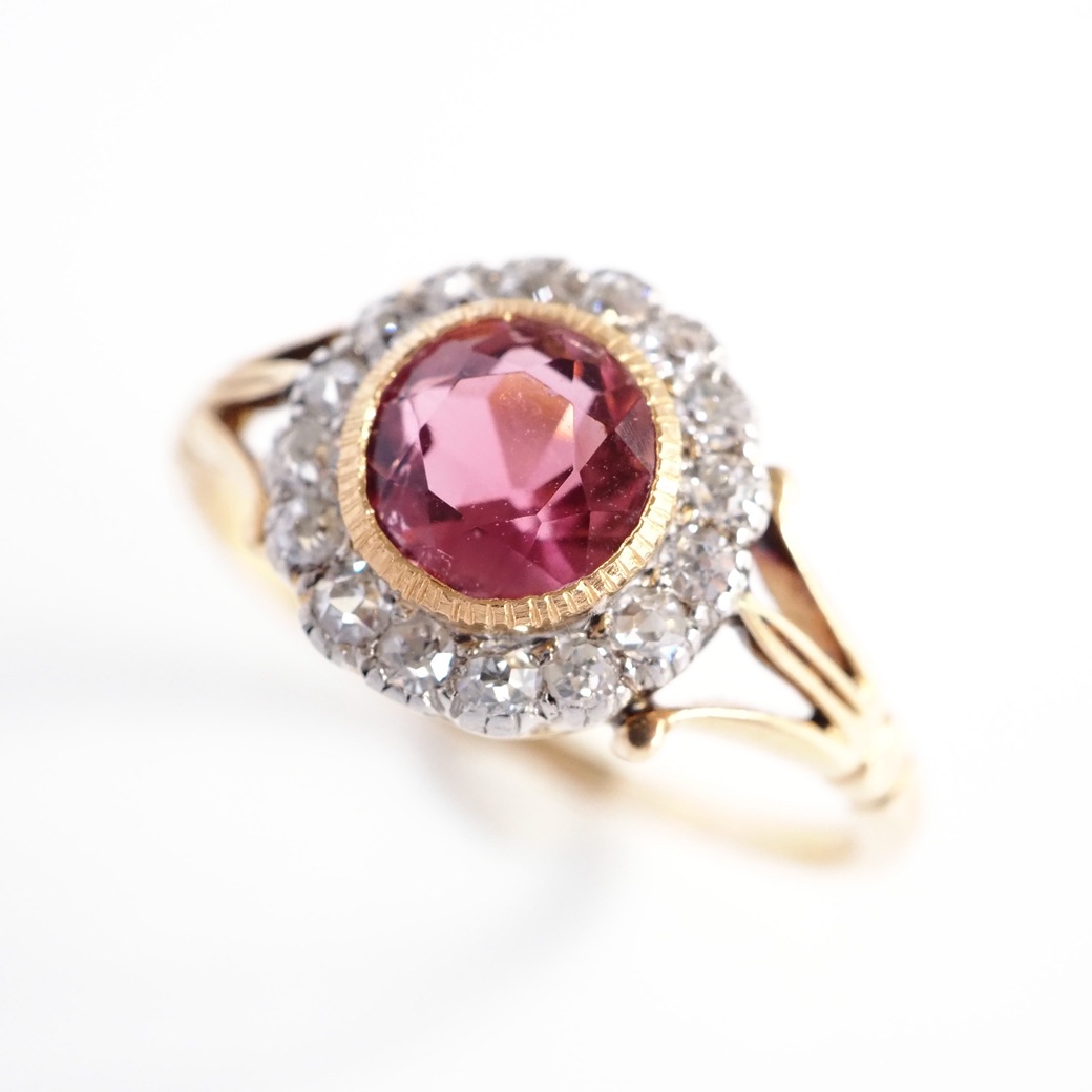 アンティークジュエリー リング ピンクトルマリン ダイヤモンド アンティークリング