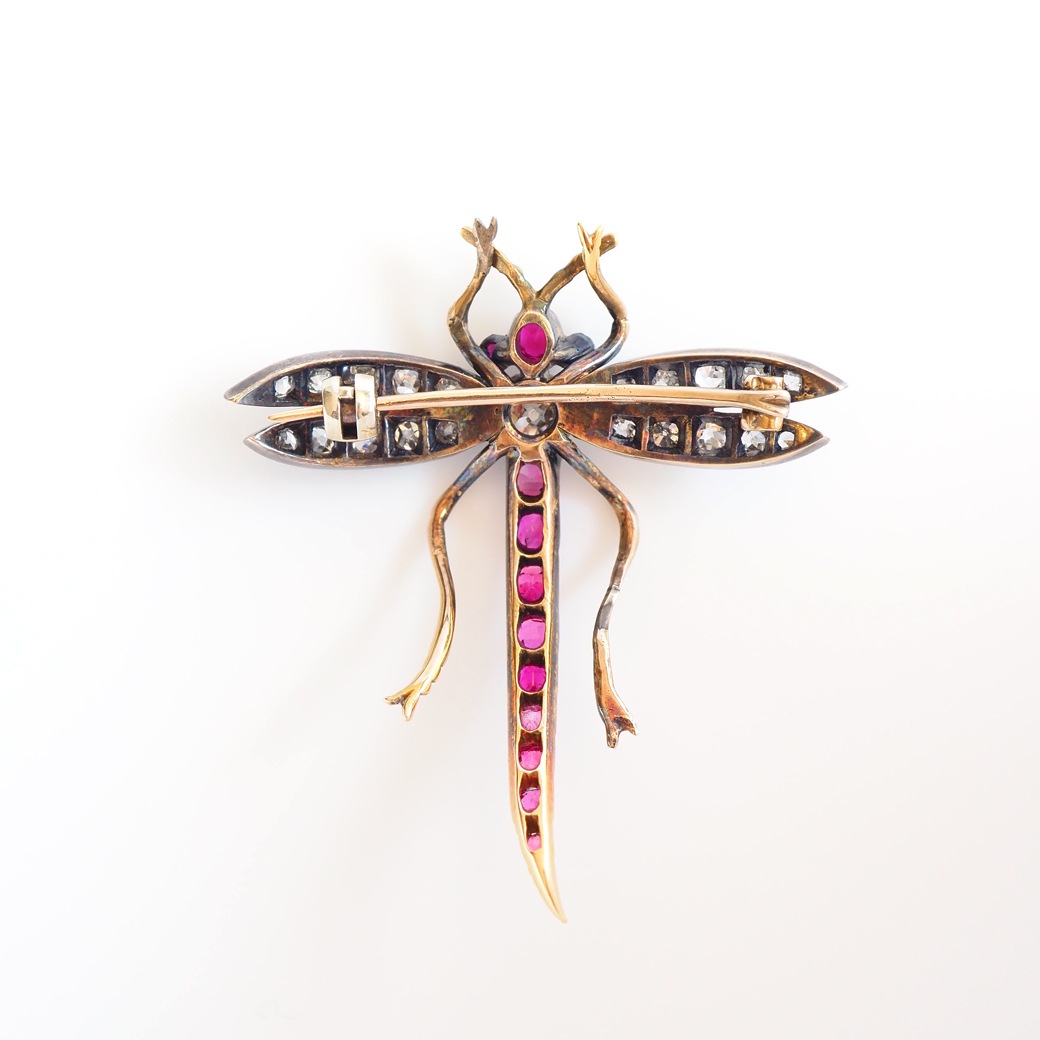 アンティークジュエリー ブローチ ルビー ダイヤモンド とんぼ アンティークブローチ