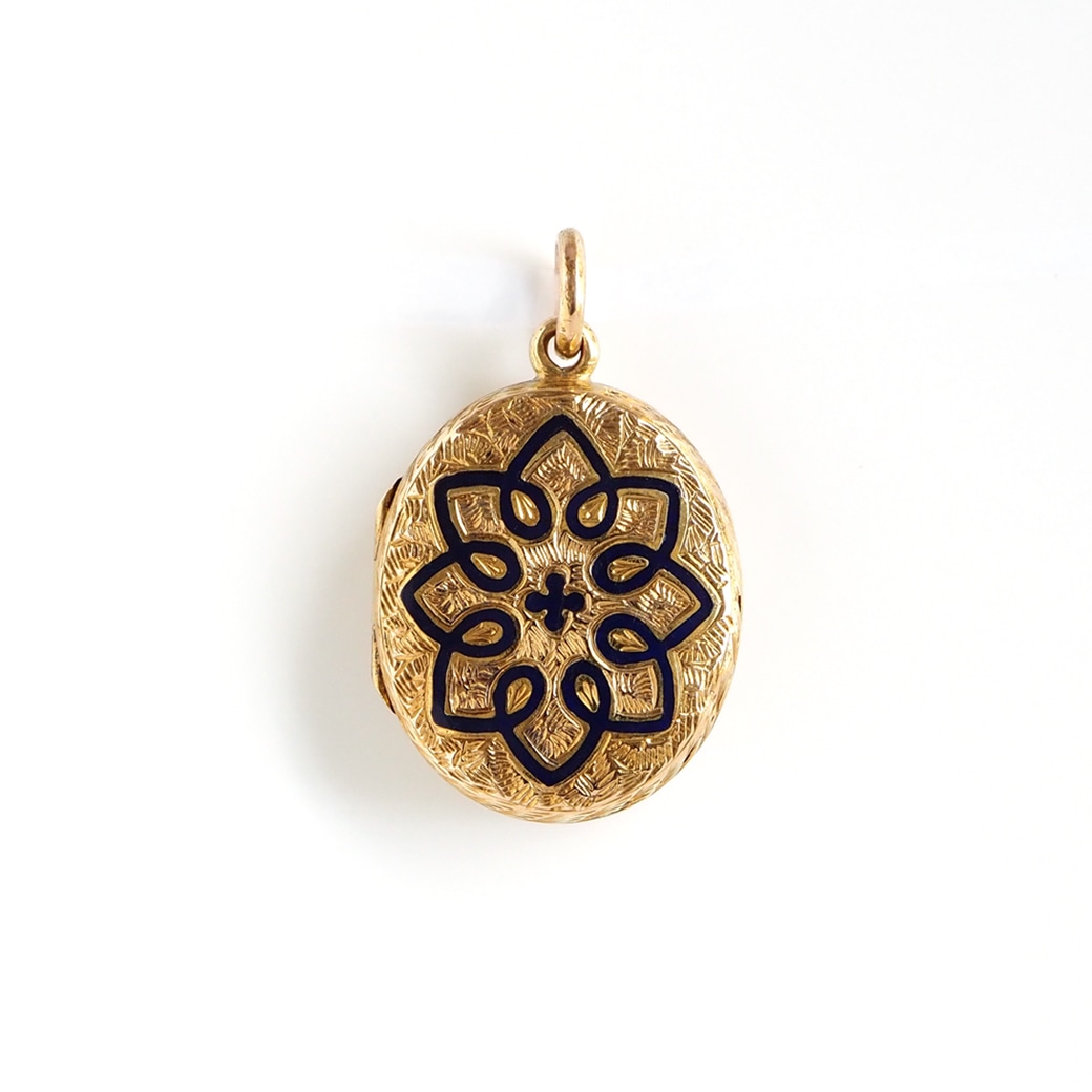 アンティークジュエリー ネックレス エナメル装飾 ゴールド アンティーク ロケットペンダント