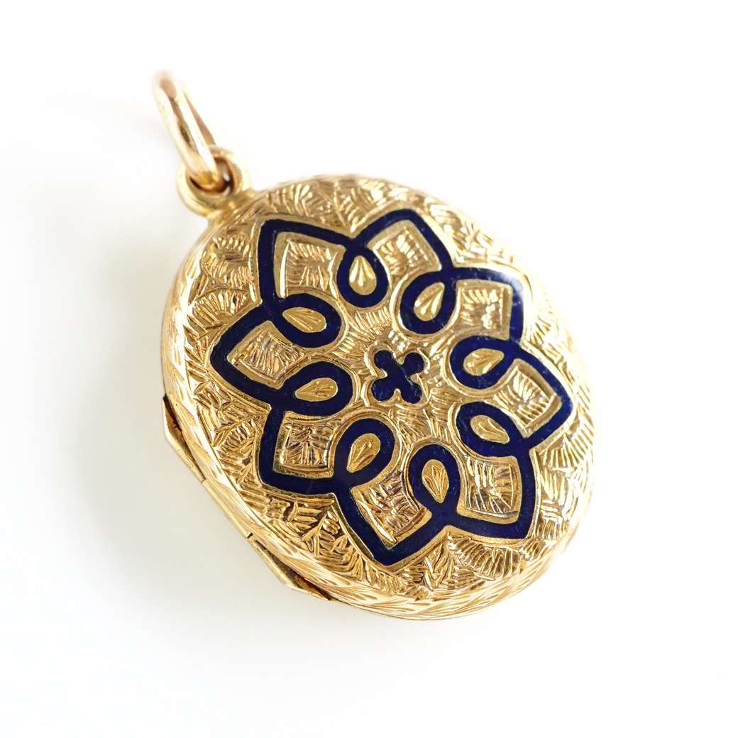 アンティークジュエリー ネックレス エナメル装飾 ゴールド アンティーク ロケットペンダント