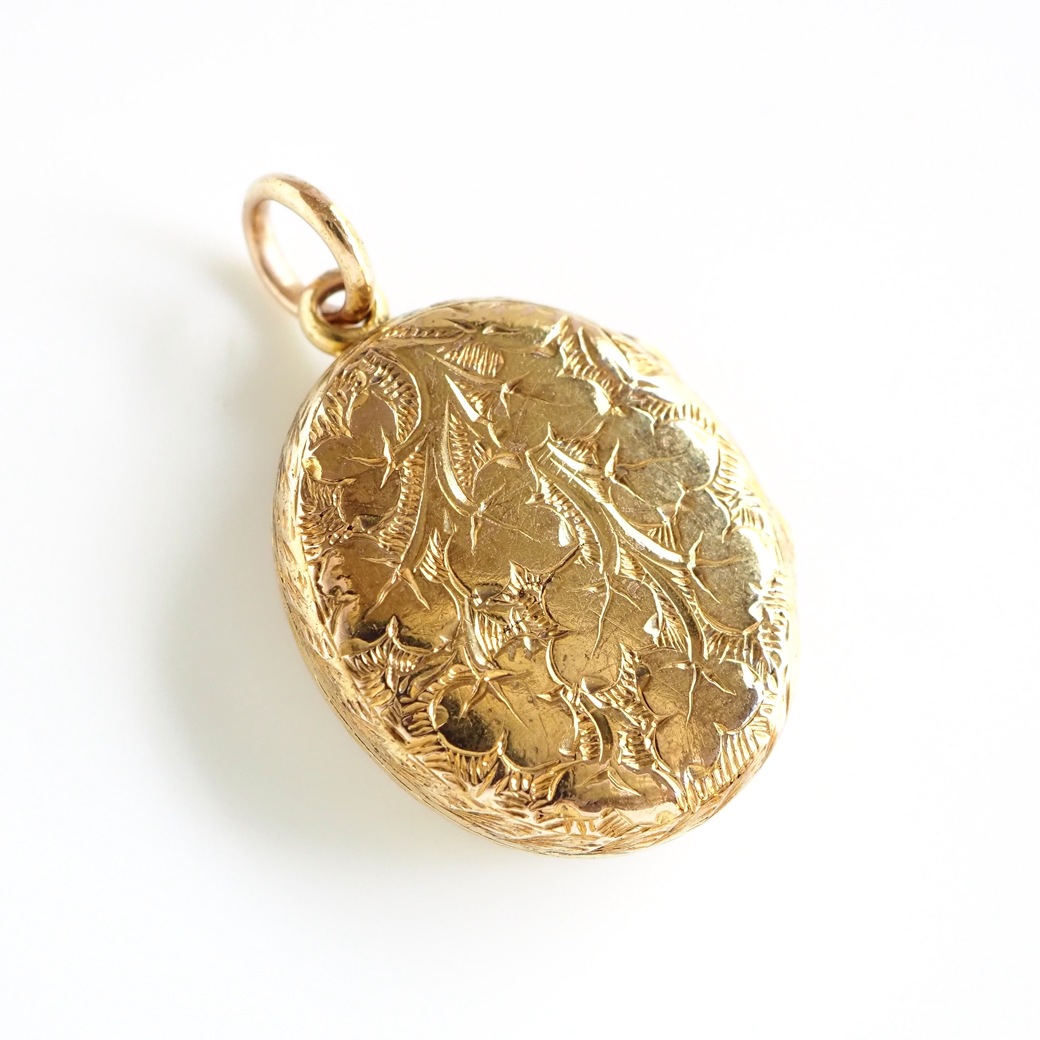アンティークジュエリー ネックレス エナメル装飾 ゴールド アンティーク ロケットペンダント