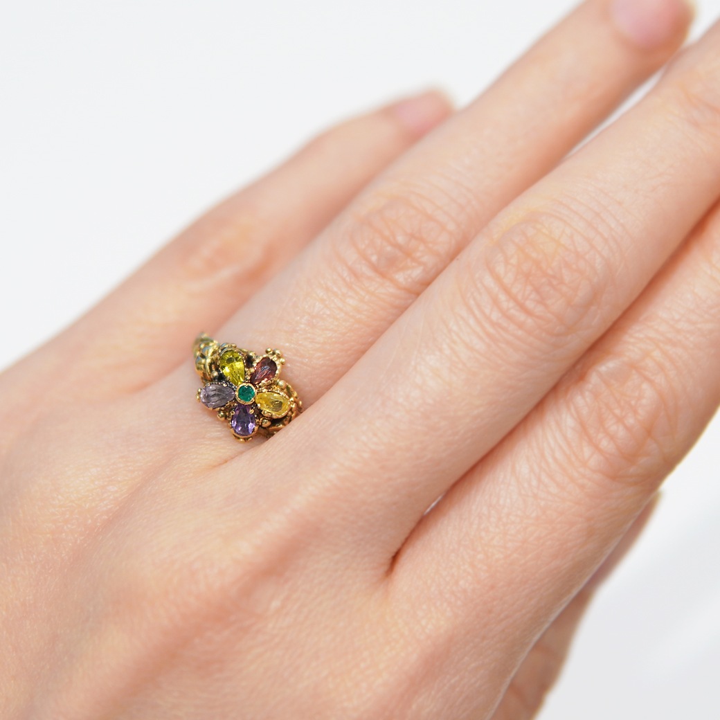 アンティークジュエリー リング パンジーモチーフ マルチカラー アンティークリング/Pansy Multi Color AntiqueRing