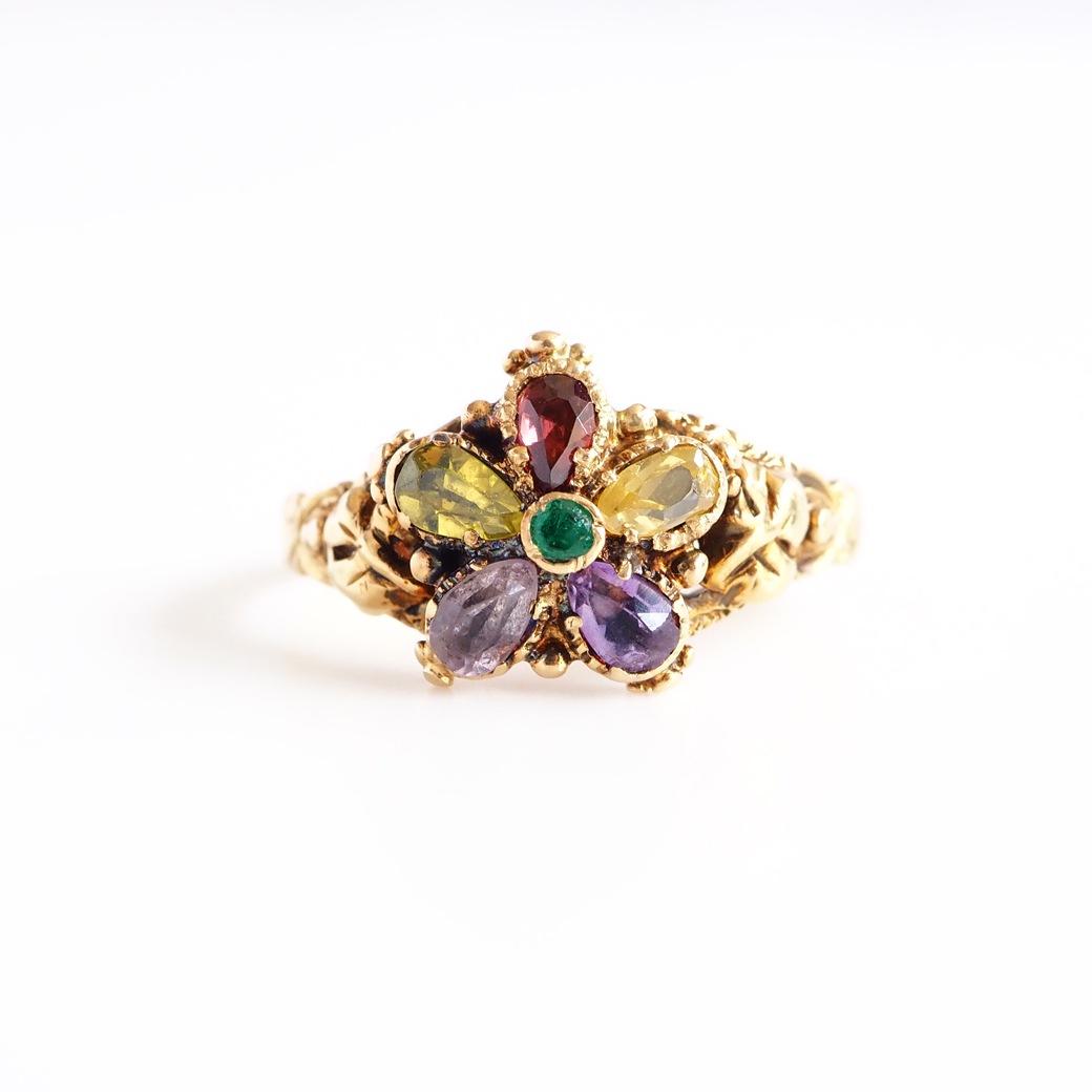 アンティークジュエリー リング パンジーモチーフ マルチカラー アンティークリング/Pansy Multi Color AntiqueRing