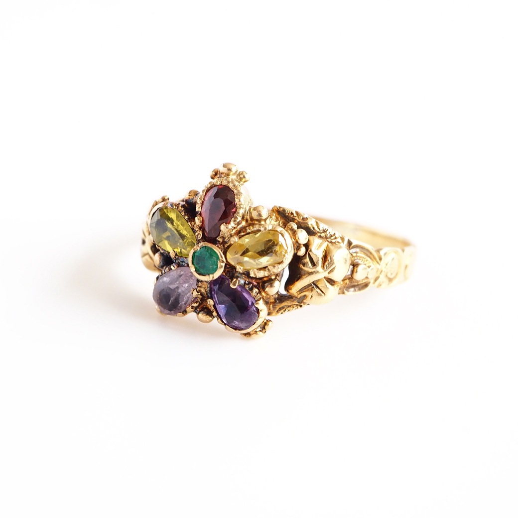 アンティークジュエリー リング パンジーモチーフ マルチカラー アンティークリング/Pansy Multi Color AntiqueRing