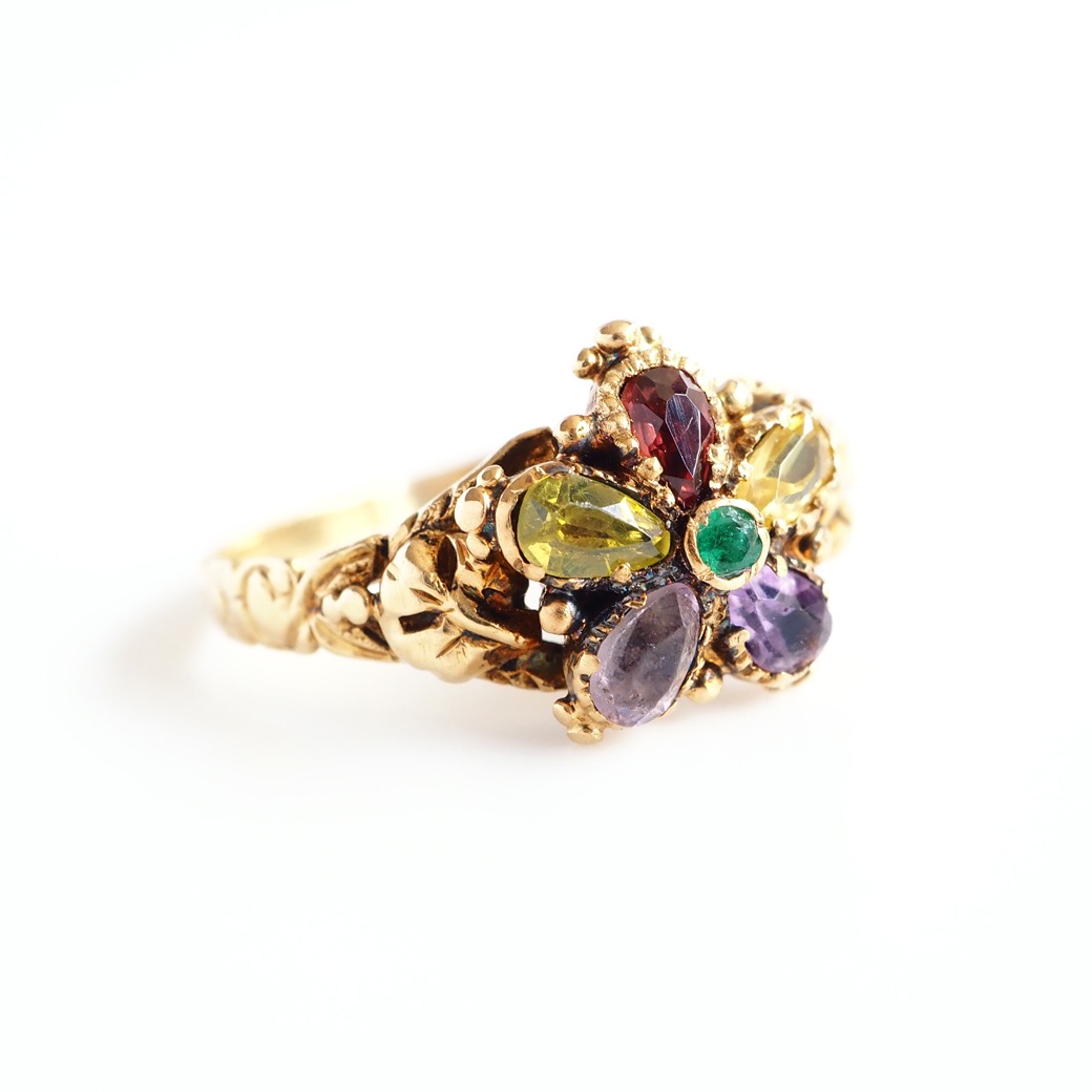 アンティークジュエリー リング パンジーモチーフ マルチカラー アンティークリング/Pansy Multi Color AntiqueRing