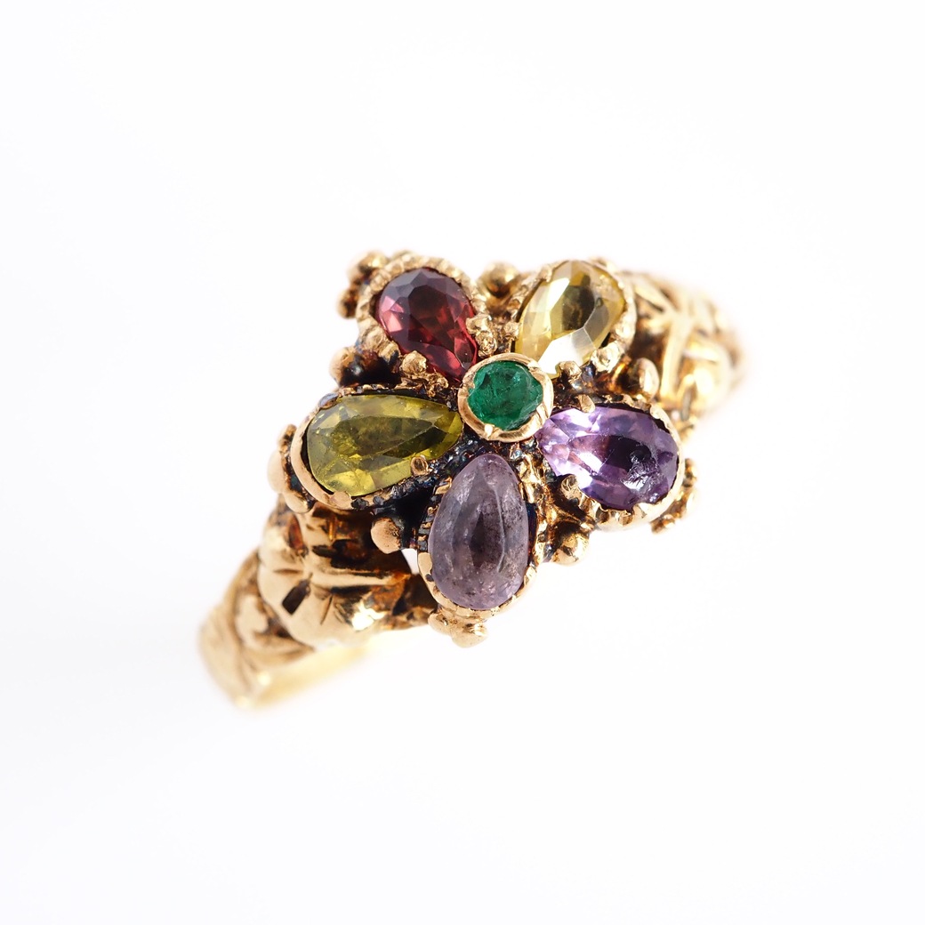 アンティークジュエリー リング パンジーモチーフ マルチカラー アンティークリング/Pansy Multi Color AntiqueRing