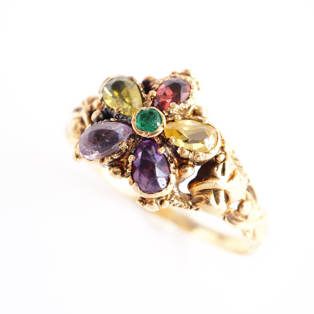 アンティークジュエリー リング パンジーモチーフ マルチカラー アンティークリング/Pansy Multi Color AntiqueRing