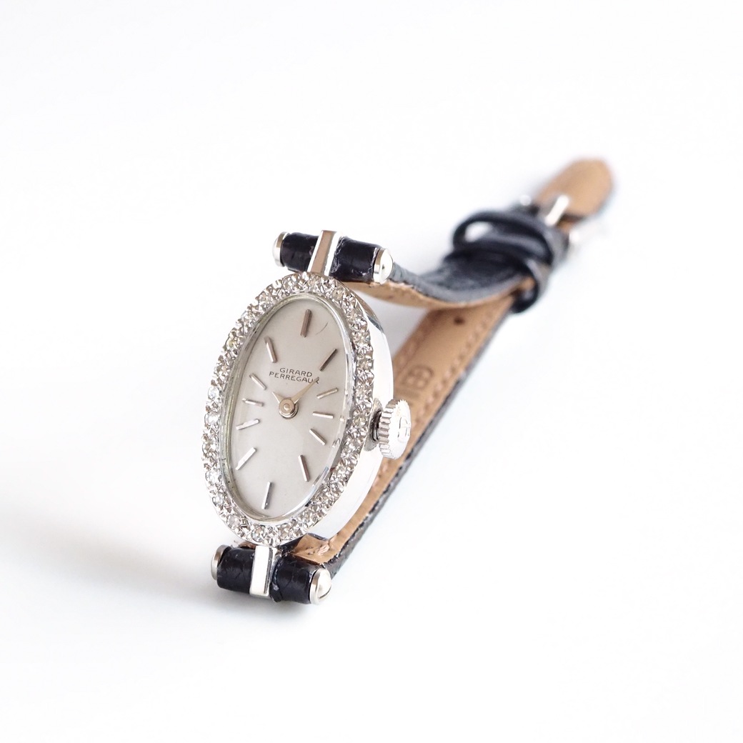 アンティークウォッチ ジラール・ペルゴ ダイヤモンドベゼル オーバル ホワイトゴールドケース