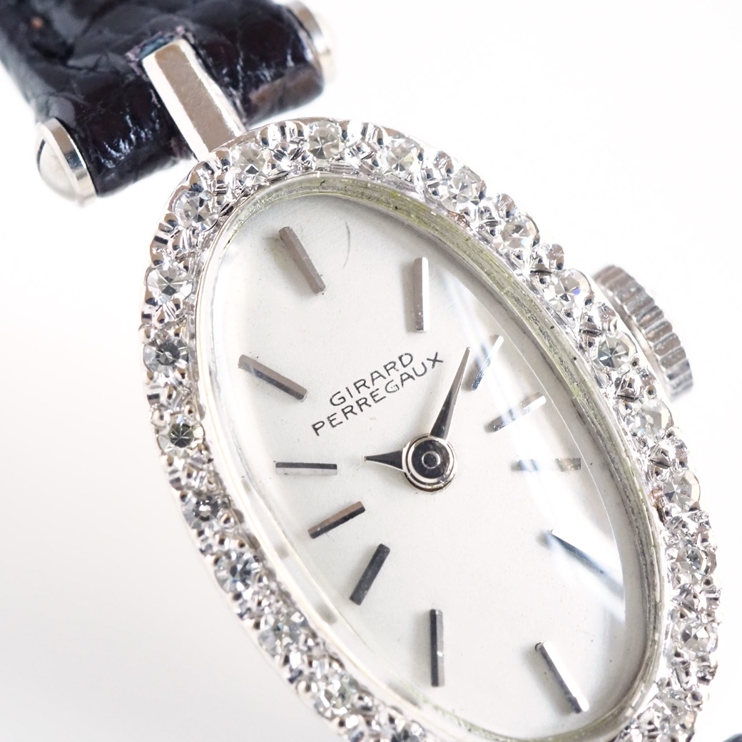 アンティークウォッチ ジラール・ペルゴ ダイヤモンドベゼル オーバル ホワイトゴールドケース