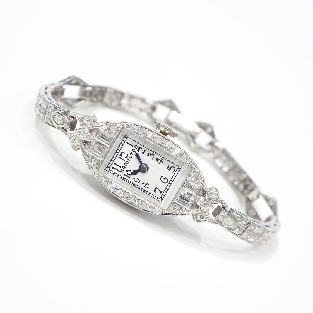 アンティークウォッチ ハミルトン ダイヤモンド装飾 トノープラチナケース ブレスレット