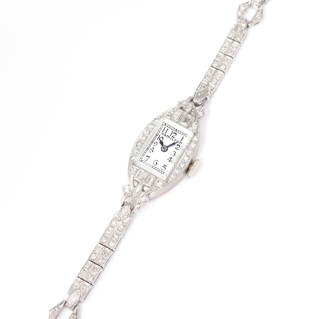 アンティークウォッチ ハミルトン ダイヤモンド装飾 トノープラチナケース ブレスレット