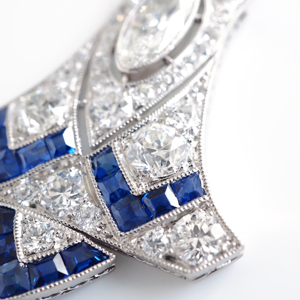 アンティークジュエリー ネックレス アール・デコ ダイヤモンド サファイア パールチェーン アンティークネックレス