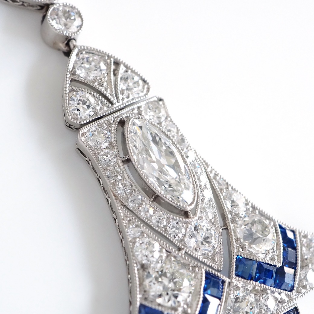 アンティークジュエリー ネックレス アール・デコ ダイヤモンド サファイア パールチェーン アンティークネックレス