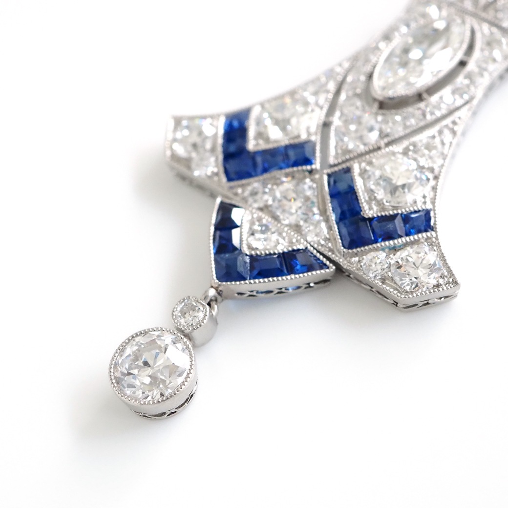 アンティークジュエリー ネックレス アール・デコ ダイヤモンド サファイア パールチェーン アンティークネックレス