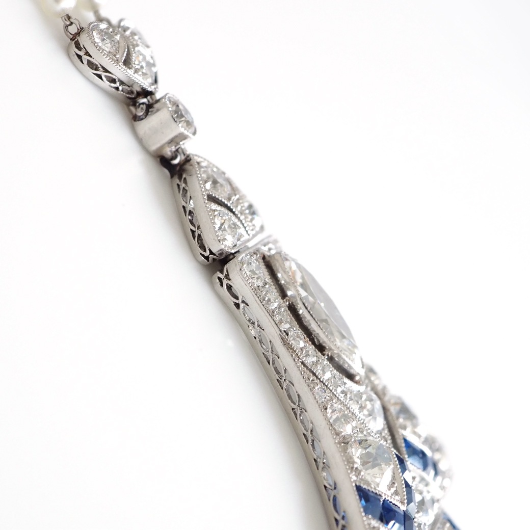 アンティークジュエリー ネックレス アール・デコ ダイヤモンド サファイア パールチェーン アンティークネックレス