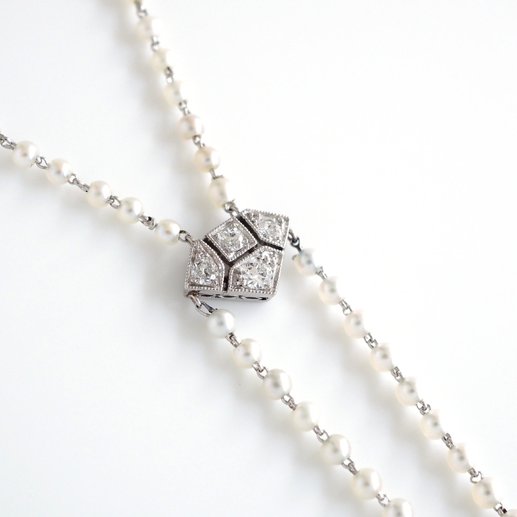 アンティークジュエリー ネックレス アール・デコ ダイヤモンド サファイア パールチェーン アンティークネックレス