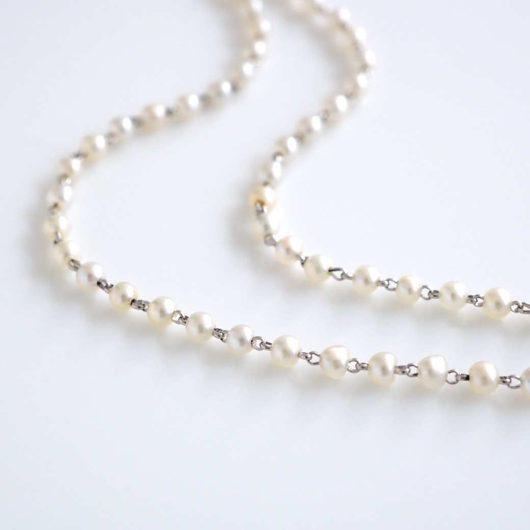 アンティークジュエリー ネックレス アール・デコ ダイヤモンド サファイア パールチェーン アンティークネックレス