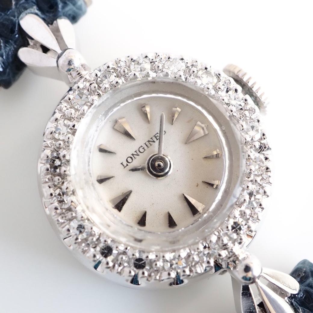 アンティークウォッチ ロンジン ダイヤモンベゼル ラウンド ホワイトゴールドケース