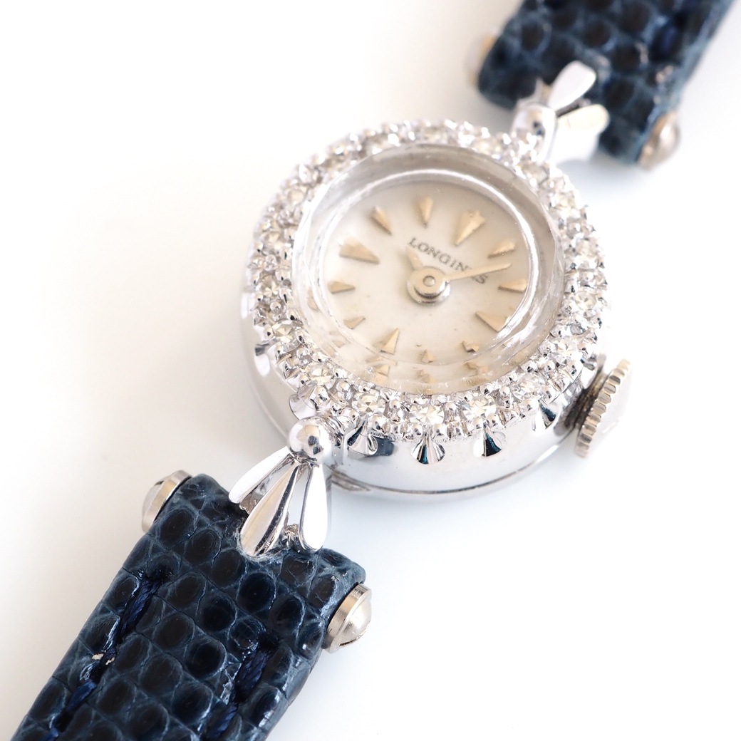 アンティークウォッチ ロンジン ダイヤモンベゼル ラウンド ホワイトゴールドケース