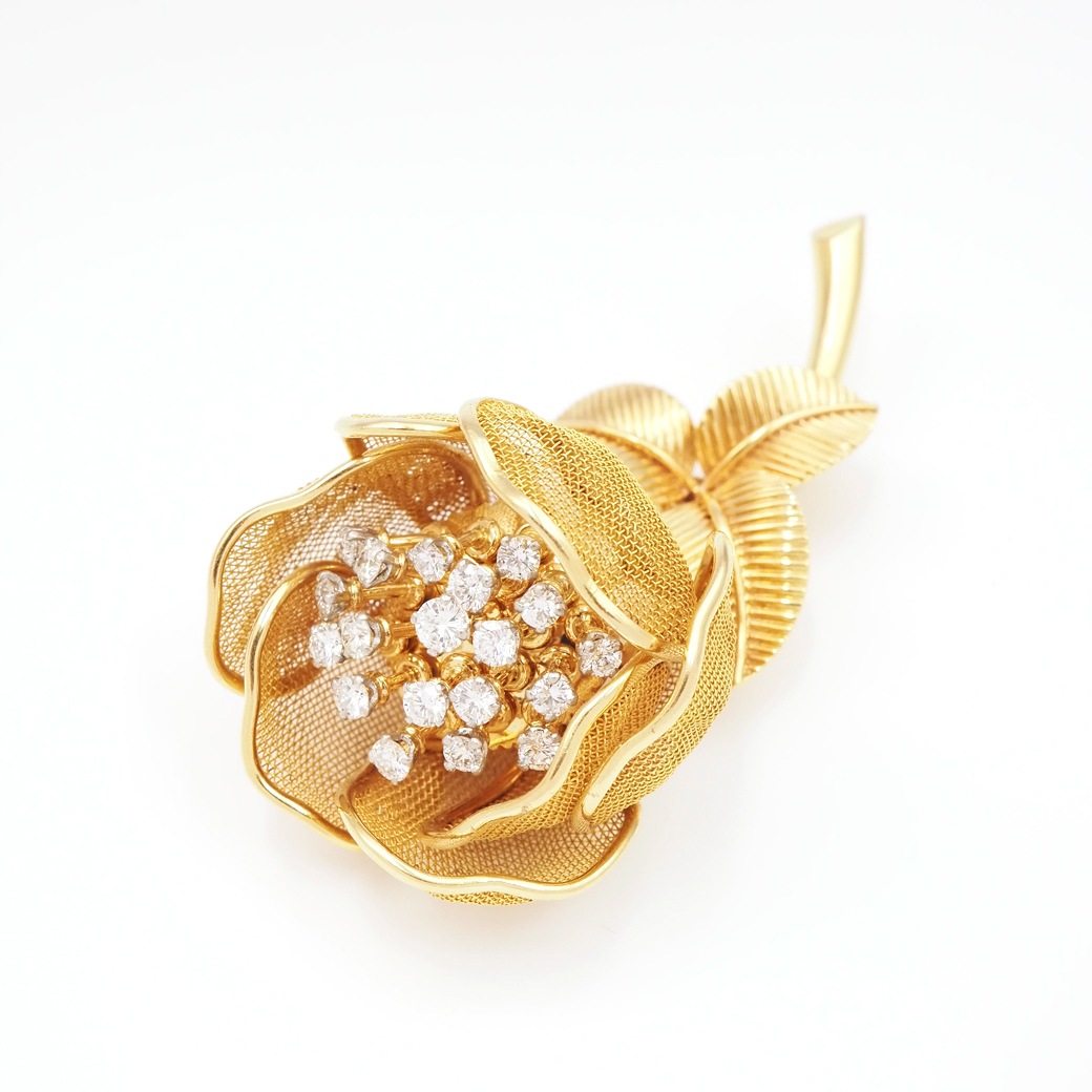 アンティークジュエリー ブローチ ダイヤモンド ゴールド ローズモチーフブローチ