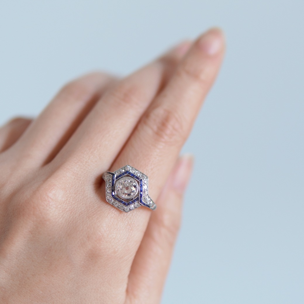 アンティークジュエリー リング ダイヤモンド サファイア アール・デコ アンティークリング