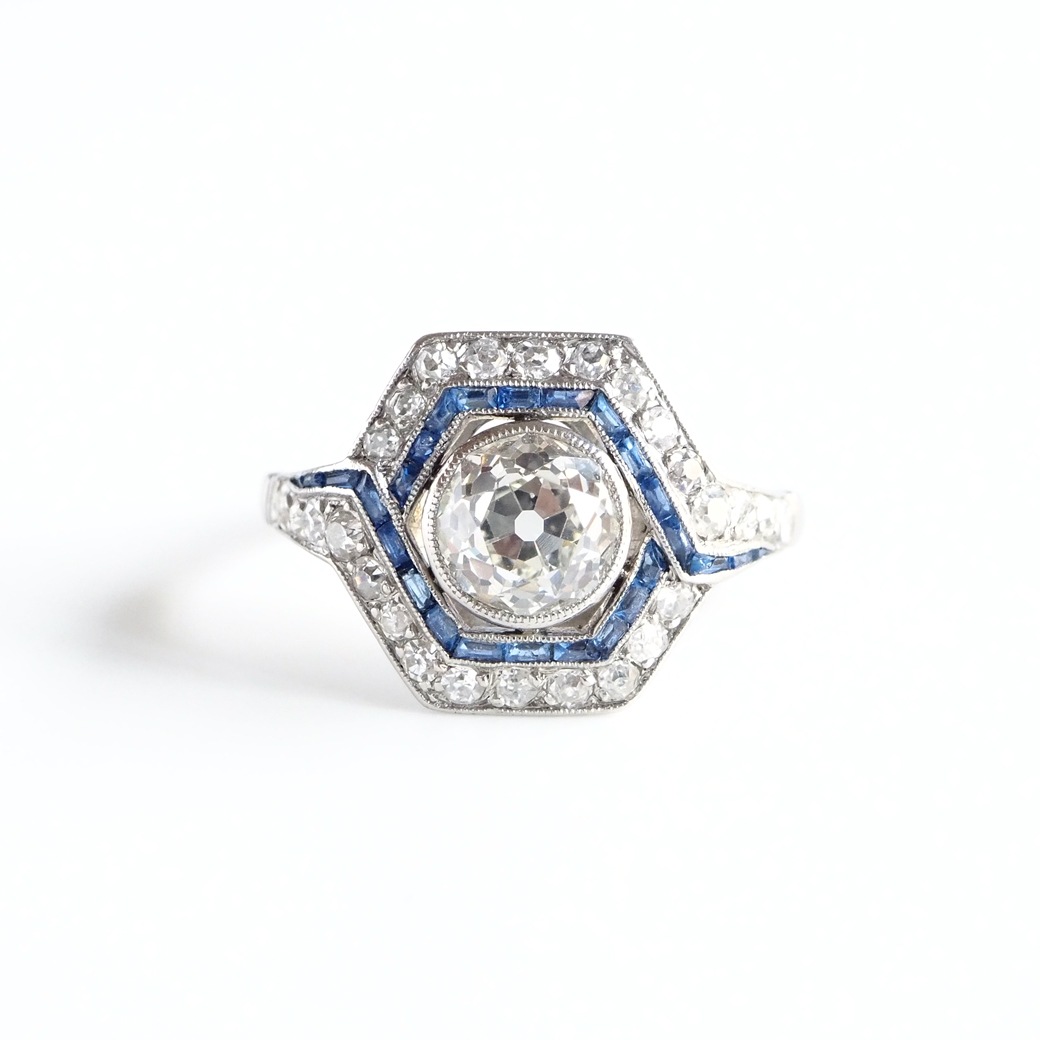 アンティークジュエリー リング ダイヤモンド サファイア アール・デコ アンティークリング