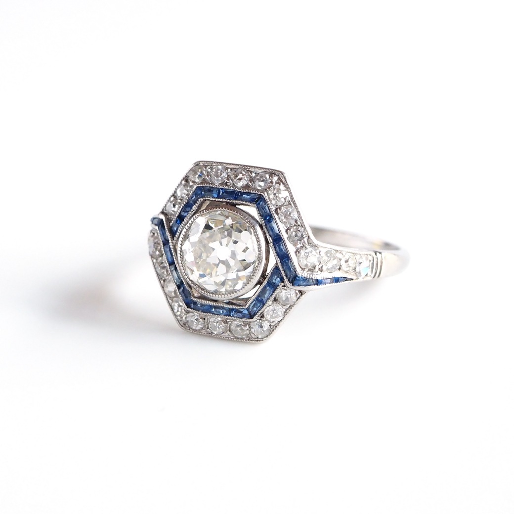 アンティークジュエリー リング ダイヤモンド サファイア アール・デコ アンティークリング