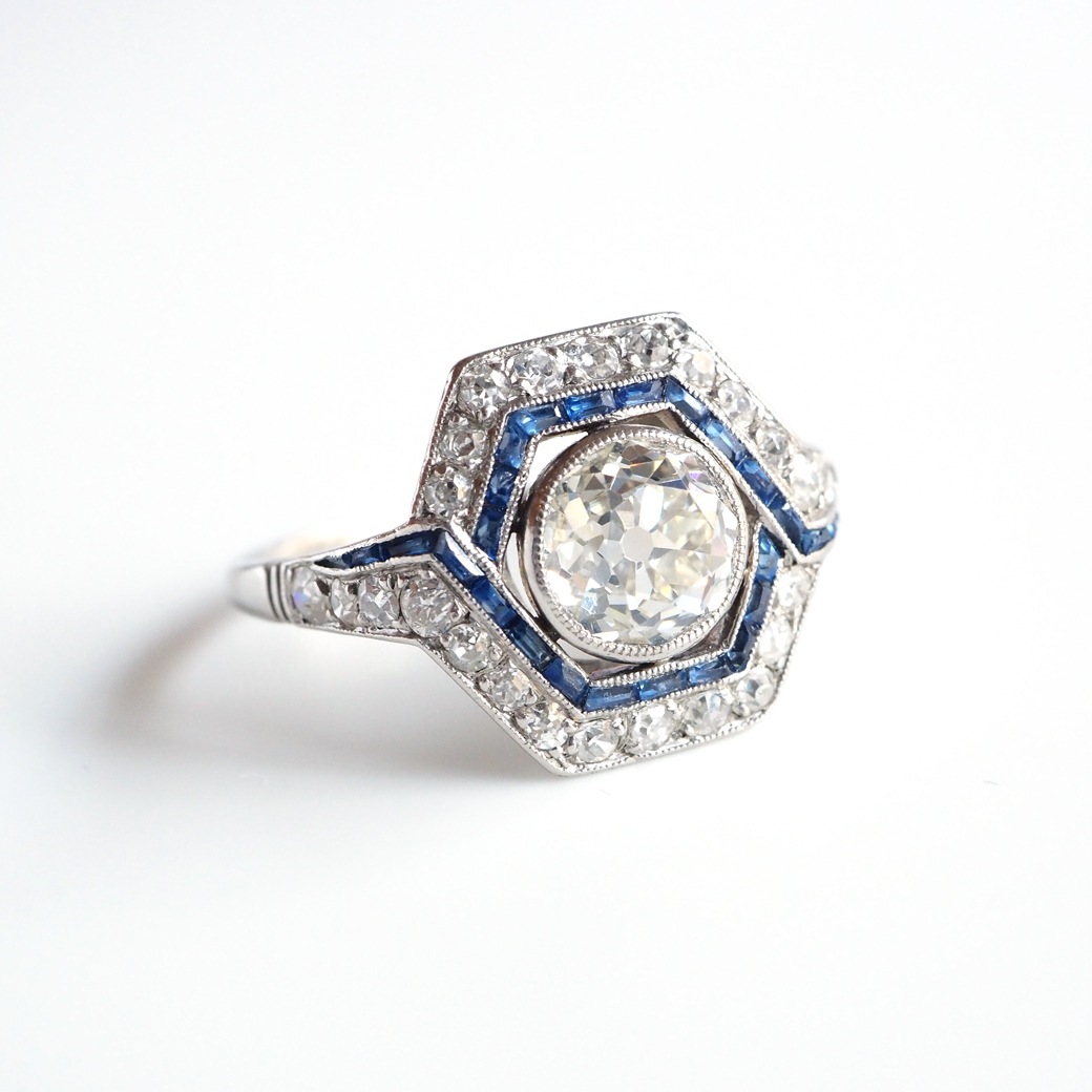 アンティークジュエリー リング ダイヤモンド サファイア アール・デコ アンティークリング