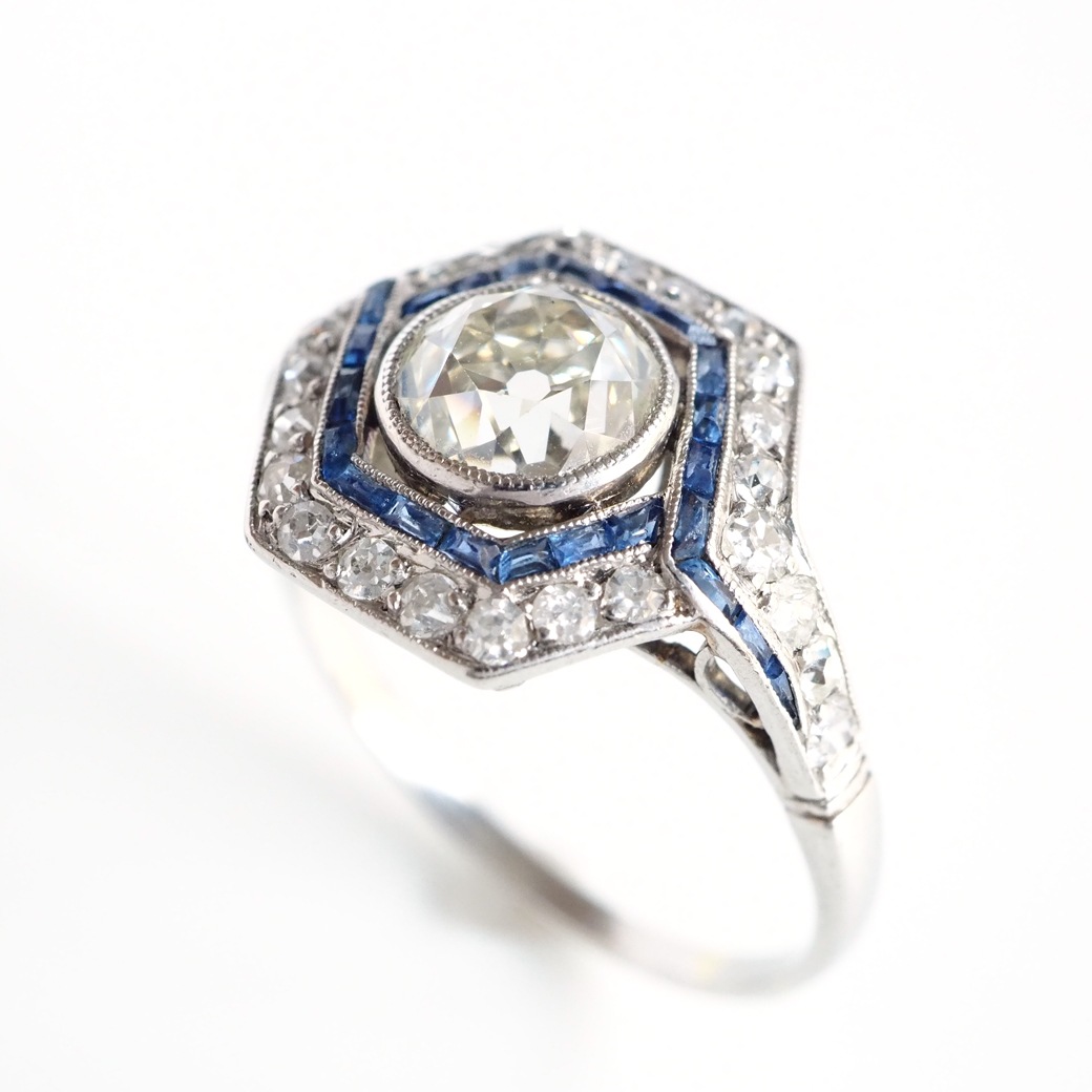 アンティークジュエリー リング ダイヤモンド サファイア アール・デコ アンティークリング
