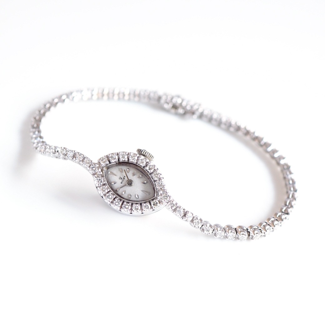 アンティークウォッチ ロレックス ダイヤモンドベゼル マーキス ホワイトゴールドケース ブレスレット