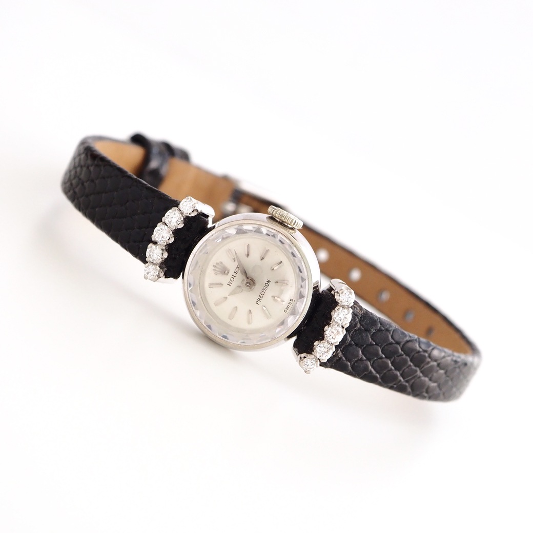 アンティークウォッチ ロレックス ダイヤモンド装飾 カットガラスラウンド ホワイトゴールケース