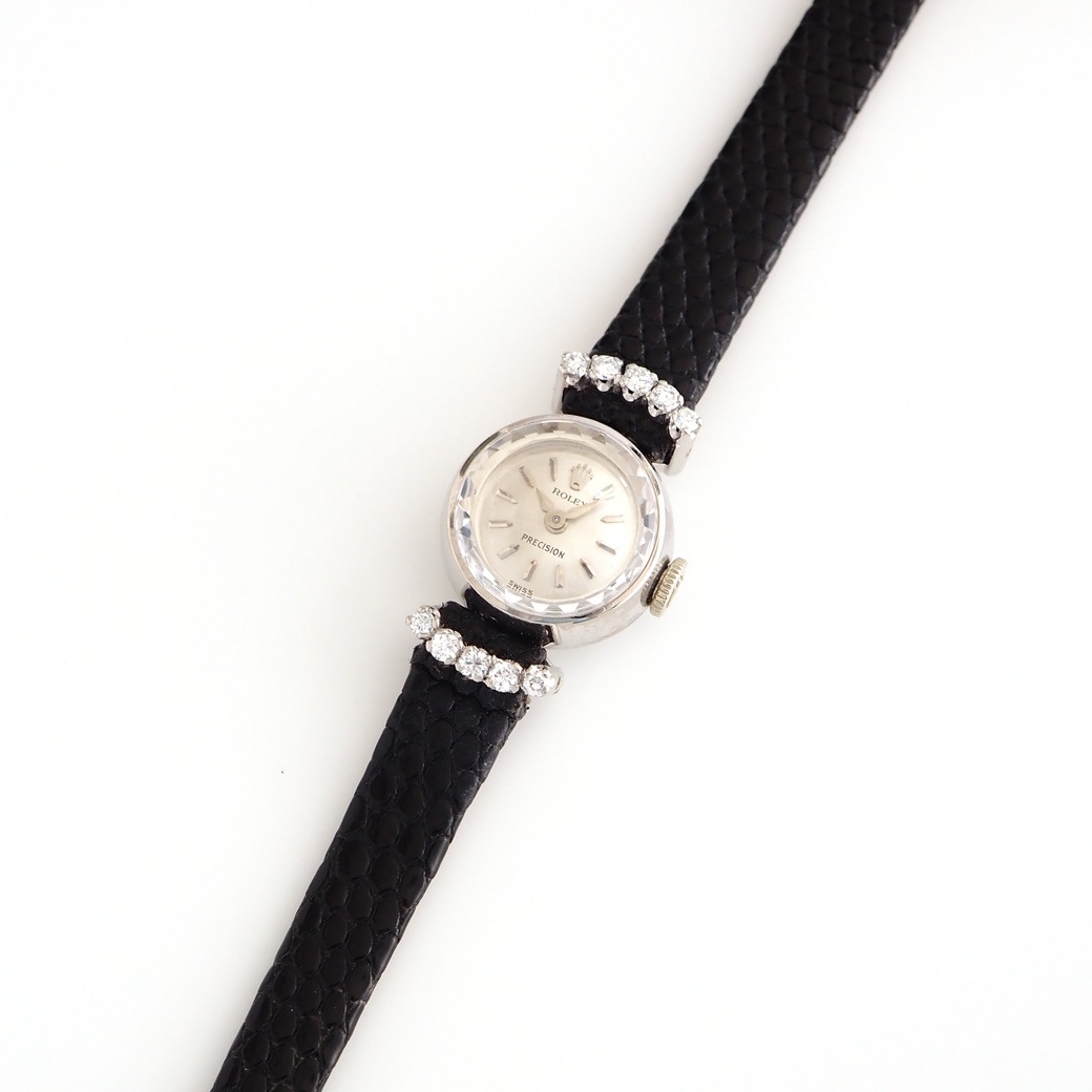 アンティークウォッチ ロレックス ダイヤモンド装飾 カットガラスラウンド ホワイトゴールケース