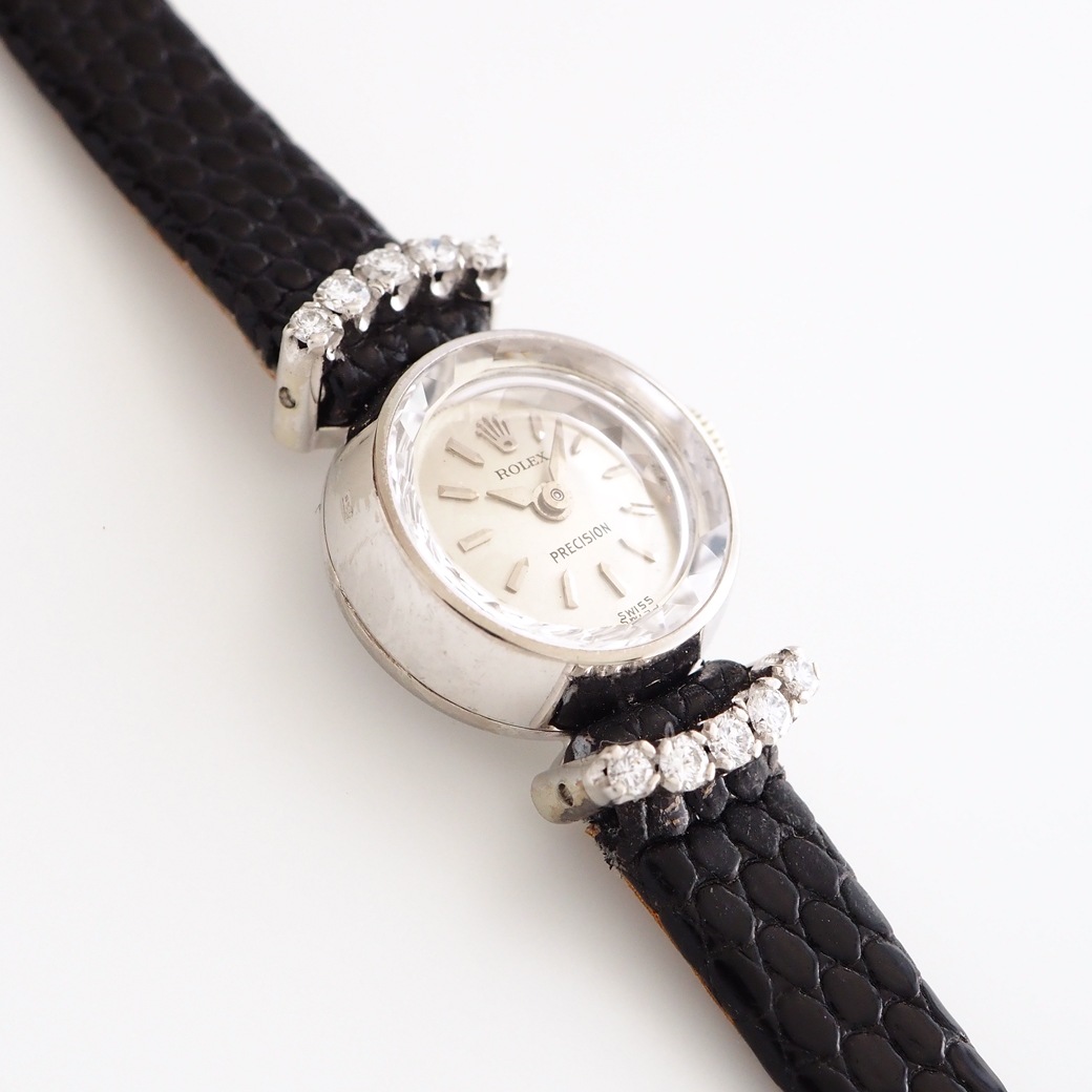 アンティークウォッチ ロレックス ダイヤモンド装飾 カットガラスラウンド ホワイトゴールケース