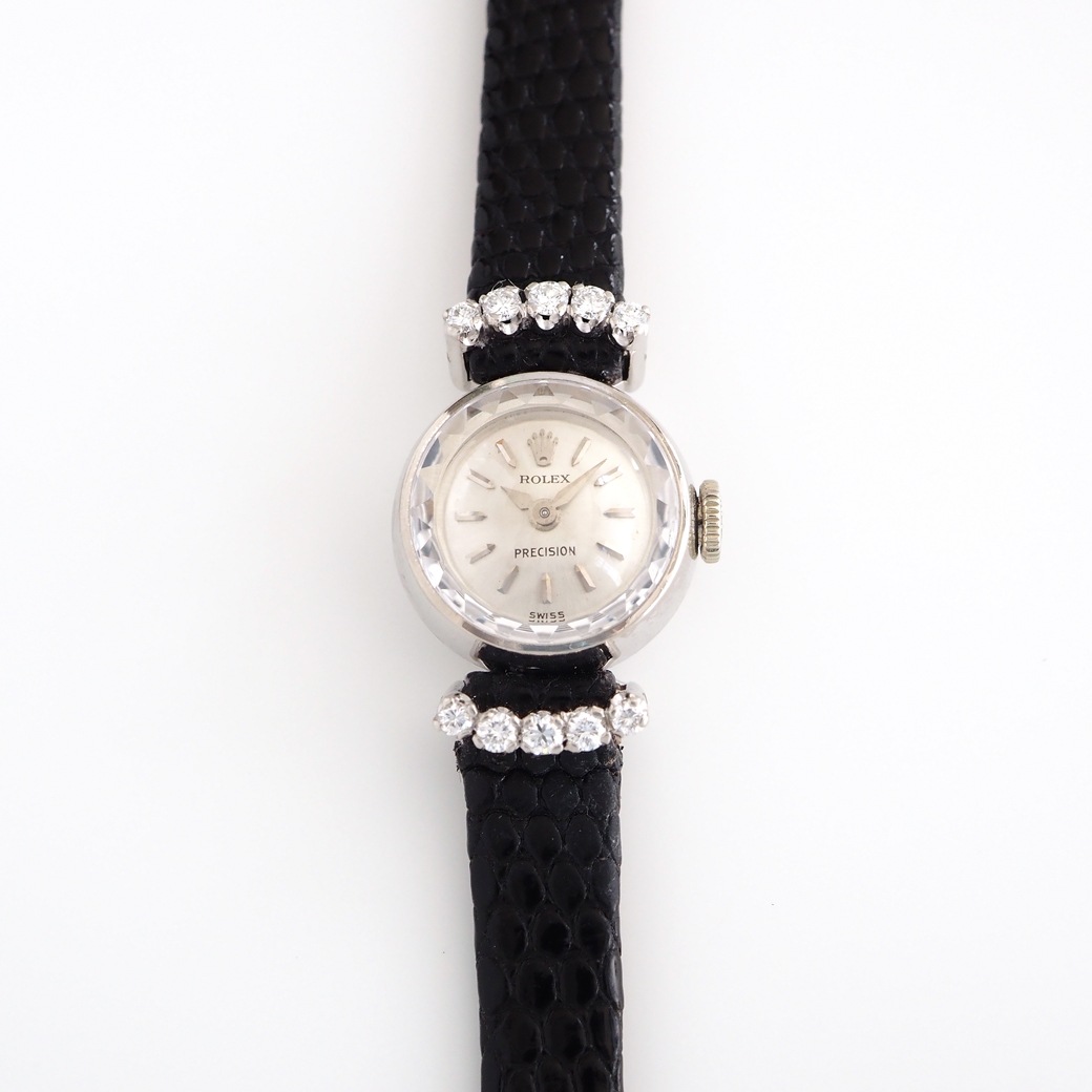 アンティークウォッチ ロレックス ダイヤモンド装飾 カットガラスラウンド ホワイトゴールケース