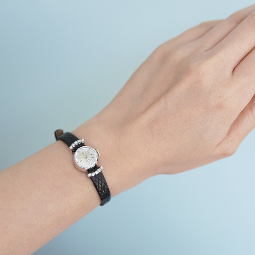 アンティークウォッチ ロレックス ダイヤモンド装飾 カットガラスラウンド ホワイトゴールケース