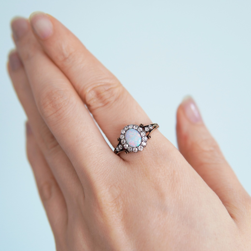 アンティークジュエリー リング オパールダイヤモンド アンティークリング
