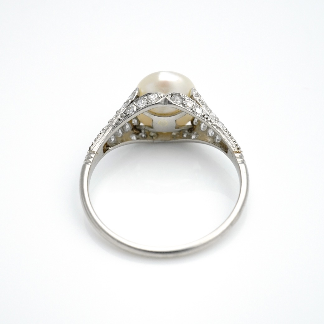 アンティークジュエリー リング バロックパール ダイヤモンド Pt アンティークリング
