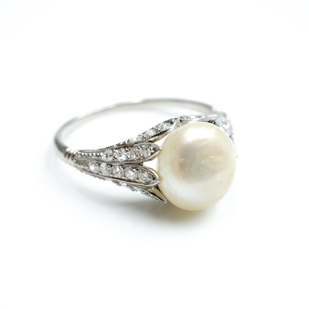 アンティークジュエリー リング バロックパール ダイヤモンド Pt アンティークリング