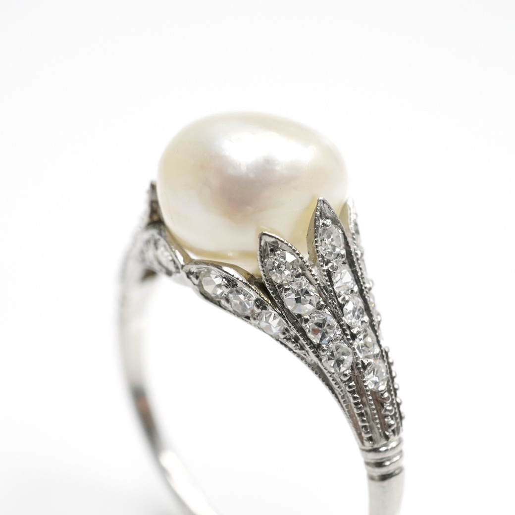 アンティークジュエリー リング バロックパール ダイヤモンド Pt アンティークリング